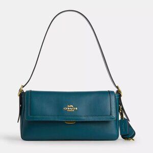 Last 1‼️Coach Etta Small Flap Shoulder Bag CCV63 smooth leather Gold/Teal Ink